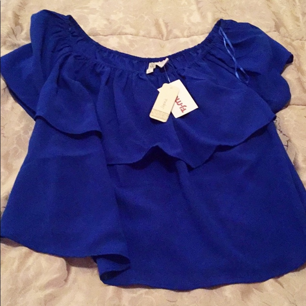 Dark blue crop type ruffle shirt JAPNA brand